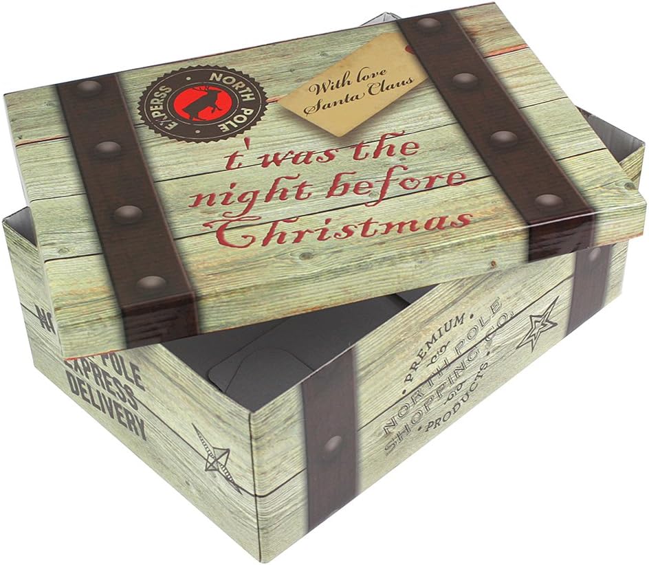 eBuyGB "T'was Night Before Christmas Eve" Festive Crate Gift Box, Wood