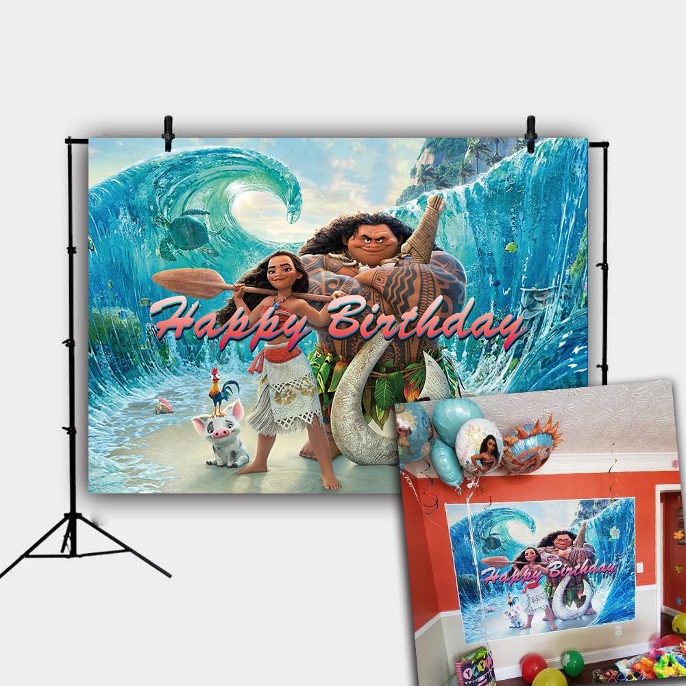 Daniu 7x5FT Cartoon Beach Moana Maui Beach Theme Photography Background Baby Shower Birthday Party Cake Table Decorations Banner Photo Backdrops Studio Props Banner