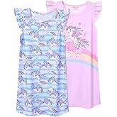 QPANCY 2-Pack Girls Nightgown Flutter Sleeves Pajamas Princess Night Dresses Cotton Sleepwear