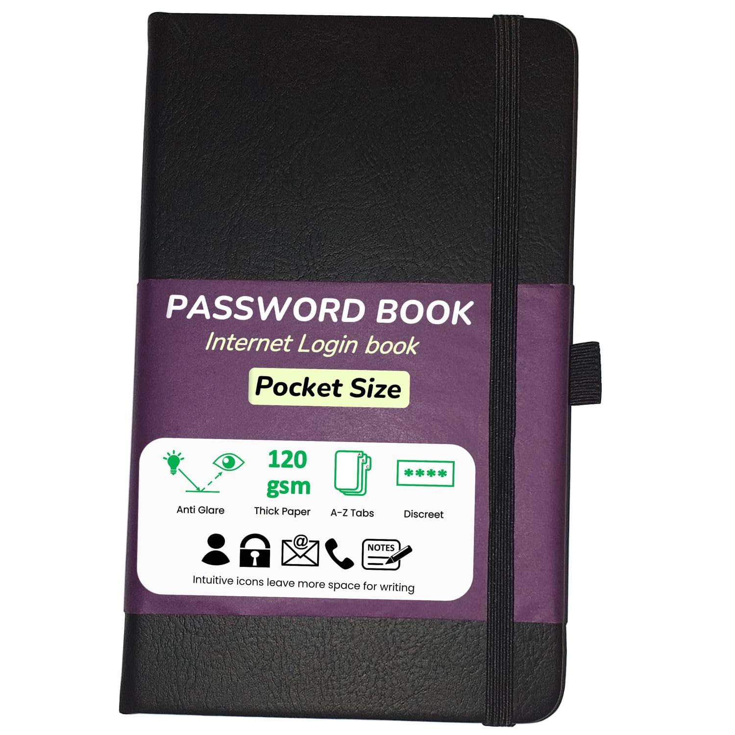 Password Book with Alphabetical Tabs – Internet Address & Log in Organizer – Pocket Size Notebook – Hardcover, Charcoal Black