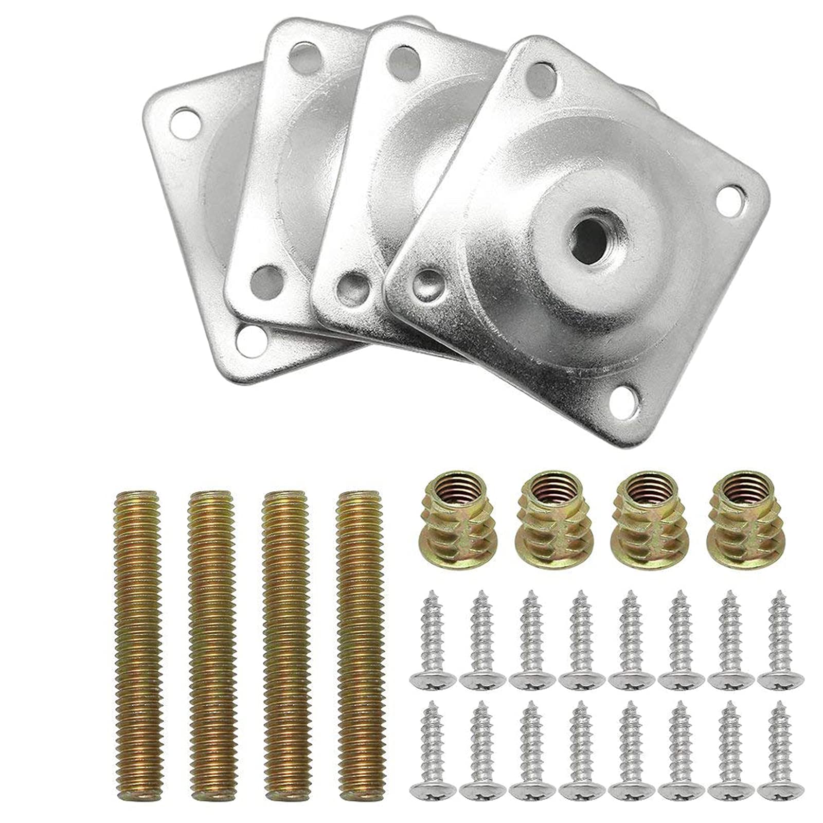 Bohaner 4PCS Level Legs Fixing Mounting Plate Level + M8*50 Metal Dowel Screws+ M3.5 * 20 Screws Bracket Furniture Table Feet Set — image 1