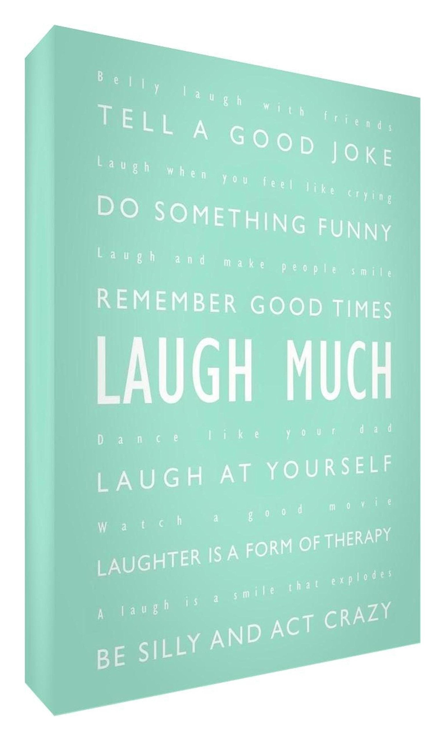 Feel Good Art Gallery Wrapped Box Canvas with Solid Front Panel in Modern and Inspirational Typographic Design (60 x 40 x 4 cm, Large, Mint Green, Laugh Much)
