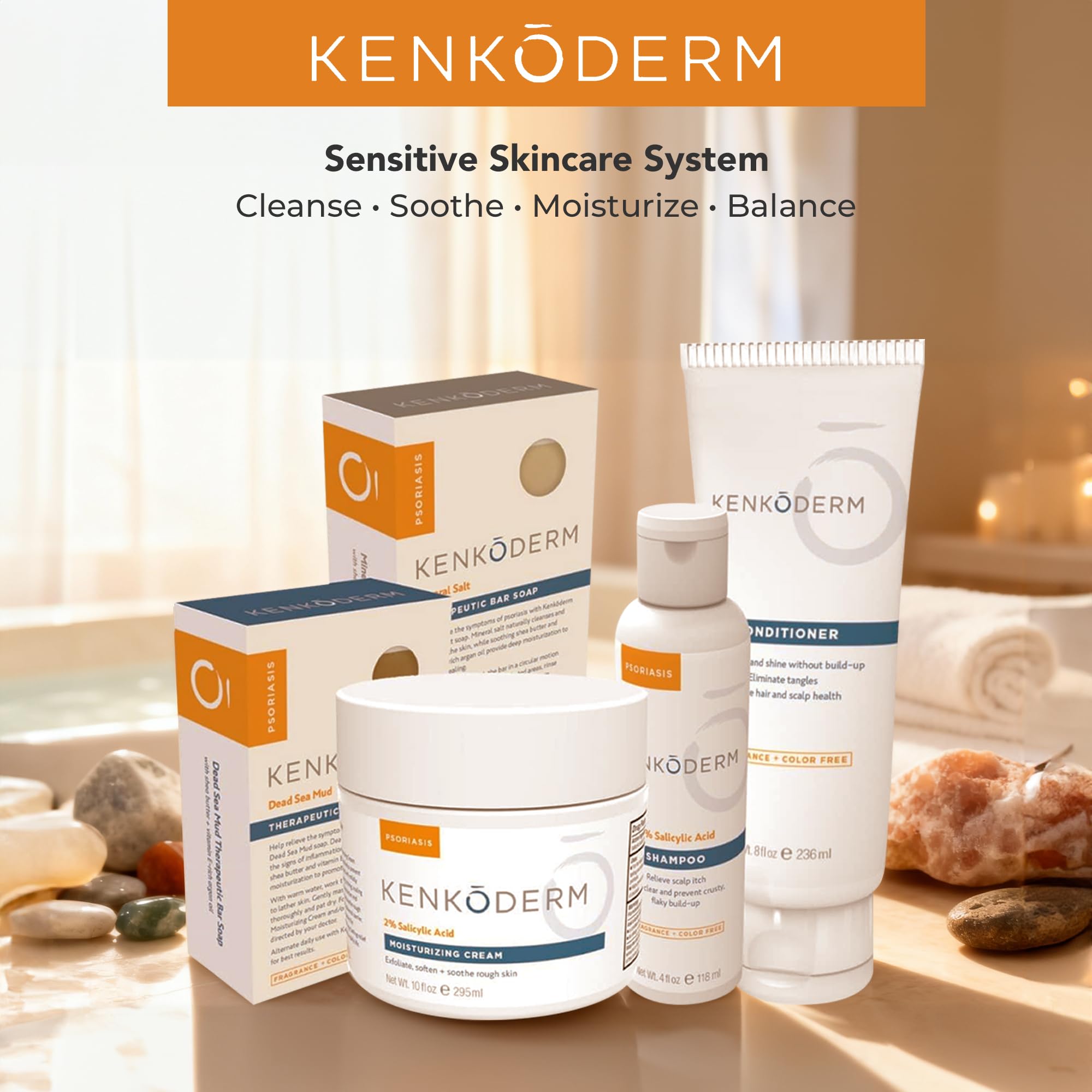 Kenkoderm Psoriasis Dead Sea Mud Soap with Argan Oil & Shea Butter, Natural Exfoliating Body & Face Cleanser for Sensitive Skin, Fragrance & Color-Free, 4.25 Ounce, 1 Bar