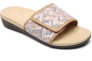 MEGNYA Orthopedic Slides Sandals for Women, Comfortable Plantar Fasciitis Sandals for Flat Feet, High Arch Support Walking Sandals with Adjustable Straps