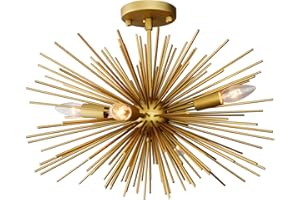 ZIRALIO Gold Sputnik Chandelier Modern Dining Room Chandelier Light Fixture Flush Mount Ceiling Light for Bedroom, Kitchen, Entryway, Foyer, 20in 9LB Solid Metal