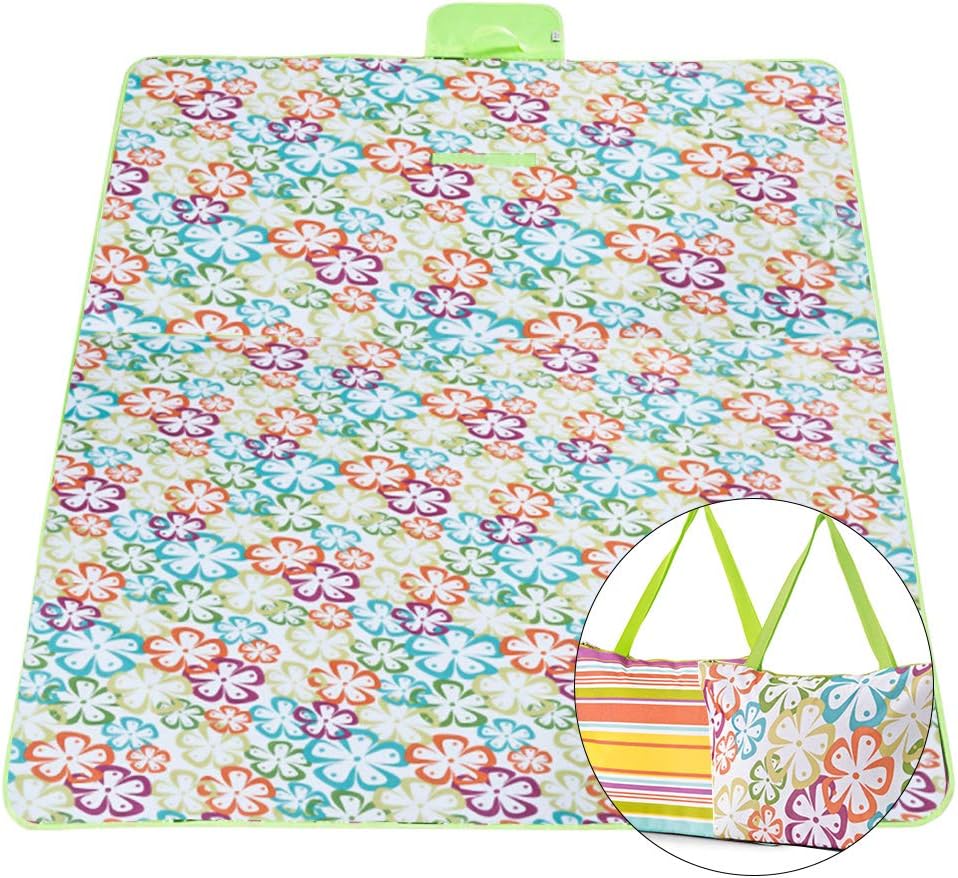 JUMINE Picnic Beach Blanket 195X200CM Waterproof Sandproof Outdoor Picnic Rug Mat with Handle for Camping,Family Day Out, Travel, BBQ with Zippered Tote Storage Beach Lunch Bag