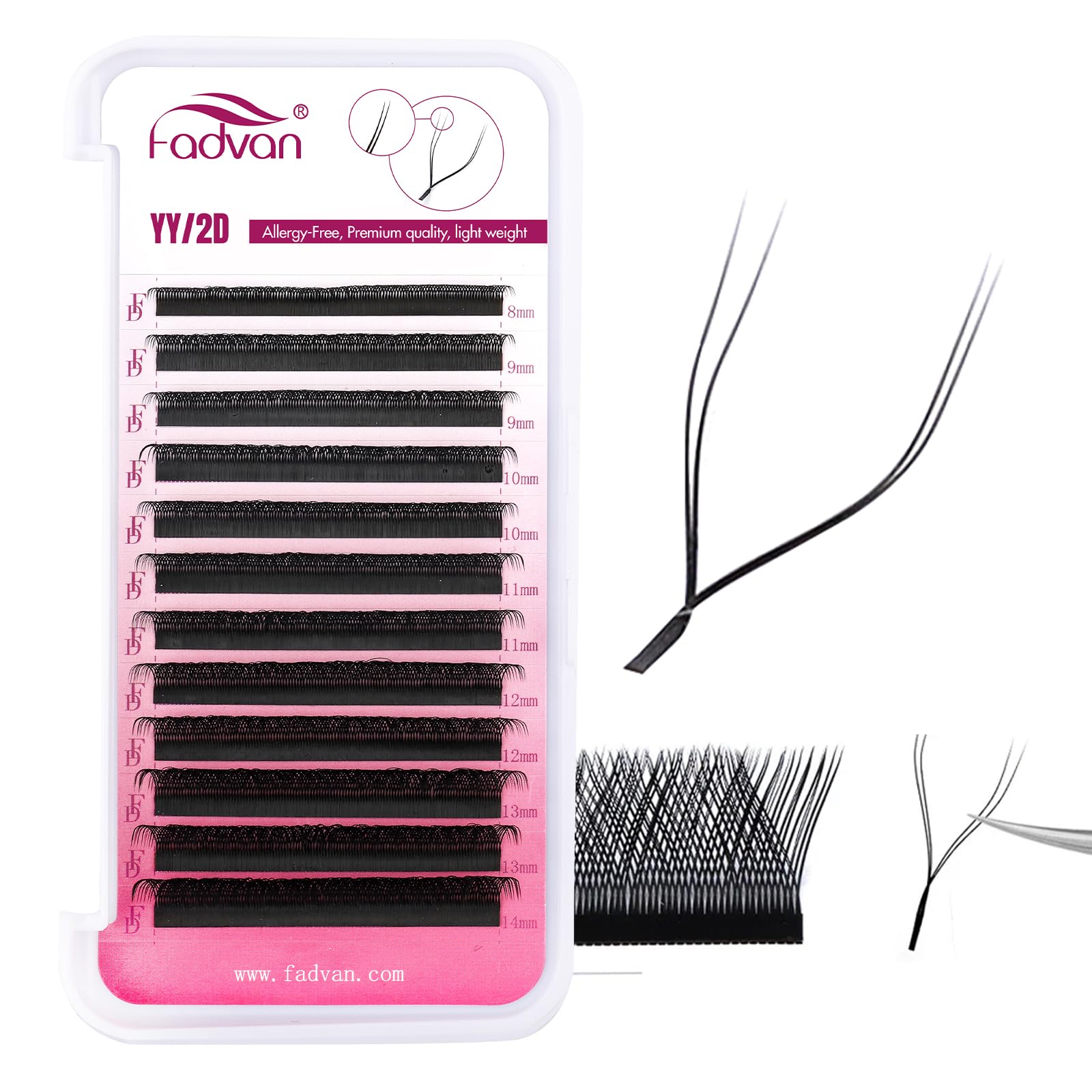 YY Lashes 2D Pre Made Fan Eyelash Extensions Volume Russian 0.07D Curl Mixed 8-14mm Premade Y Shape Soft Natural Eyelashes Extension by FADVAN — image 1