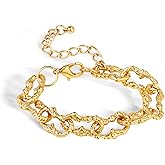 Chunky Gold Chain Bracelet for Women Thick Large Link Chain Bracelets Adjustable Statement Bracelet with Unique Texture 18k Gold Plated