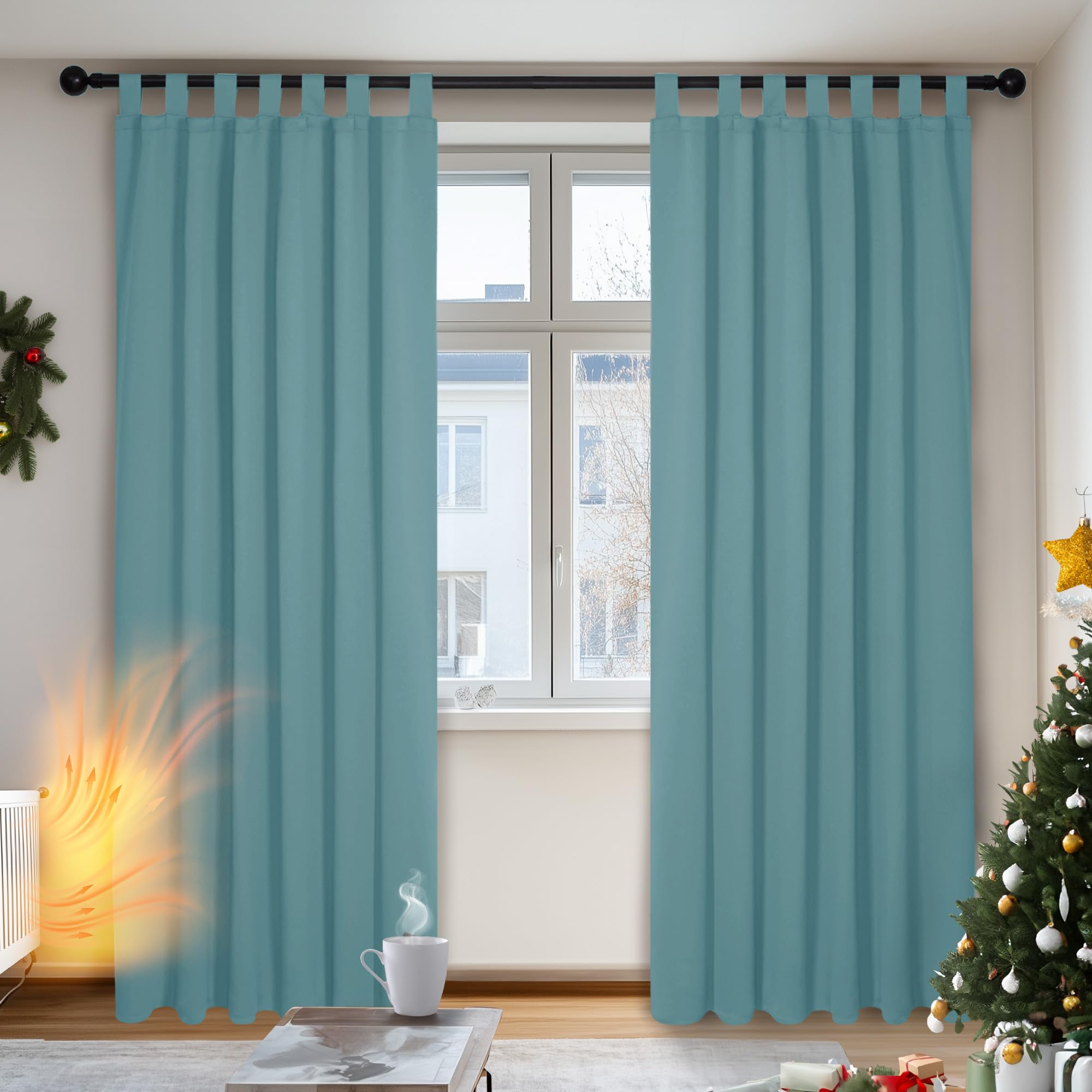 Deconovo Energy Saving Thermal Insulated Tab Top Blackout Curtains for Nursery 140x175cm Sky Blue ONE Pair — image 1