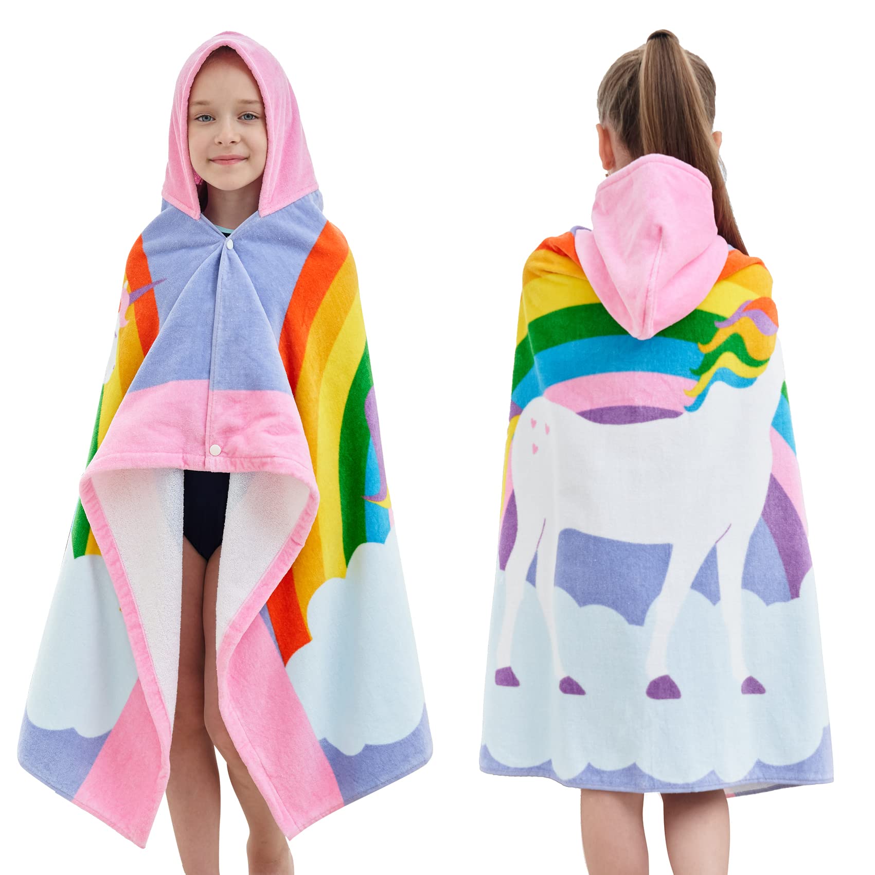 Kids Bath Towels, Kids Towel Girls Boys Hooded Beach,Bathroom,Pool Swim Towels 30 × 50 INCH Large Size Ultra Absorbent Cute Cartoon Animal Full Vitality 100% Cotton Wearable Wrap for Child