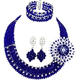 aczuv 5 Rows Nigerian Beaded Jewelry Set Women African Wedding Beads Crystal Necklace and Earrings