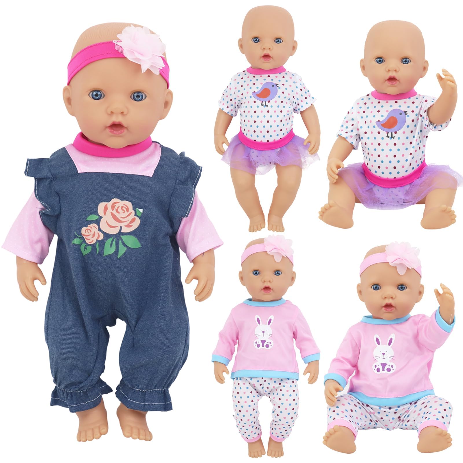 ZITA ELEMENT 3 Sets Baby Doll Clothes for 14-18 Inch Dolls, 16 Inch Baby Doll Clothes Dresses and Accessories Outfits for New Born 15 Inch Baby Dolls(No Doll)
