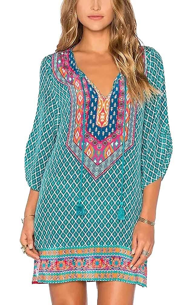 Women Bohemian Neck Tie Vintage Printed Ethnic