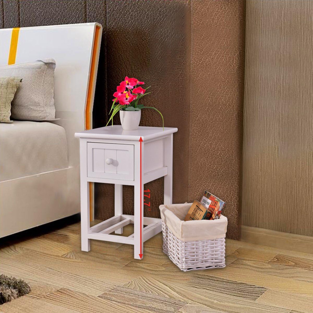 Amazon Com Casart Night Stand 2 Layer 1 Drawer Bedside Small End Table Organizer Bedroom Wood With Basket 1 Kitchen Dining