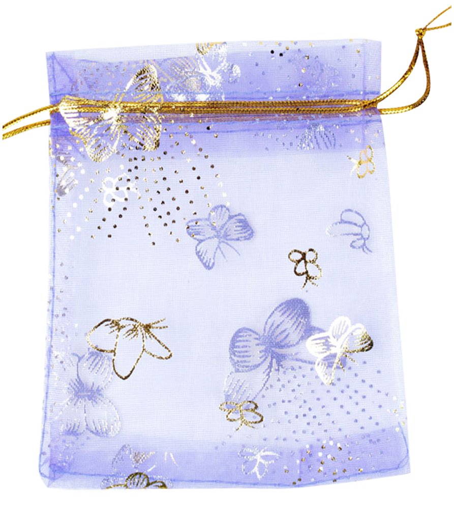 100pcs Butterfly Purple Eyelash Organza Drawstring Pouches Jewelry Party Wedding Favor Gift Bags 3.8"X4.7"