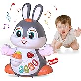 Yerloa Easter Bunny Toys for Babies 1 Year Old, Easter Gifts for Girls Boys, Musical Crawling Toys with Lights for Tummy Time