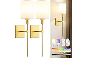 MANGINY Battery Operated Wall Sconce, Wireless Rechargeable Wall Lights, Sconces Wall Decor Set of 2 with Remotes Dimmable 15 Colors Detachable Bulbs, Indoor Gold Wall Lamps for Bedroom Living Room Hallway