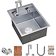 TORVA RV Kitchen Sink, 16 x 21 x 9 Inch Undermount Bar Sink 16 Gauge Stainless Steel Single Bowl Sink with Foldable Faucet Cutting Board, Grey
