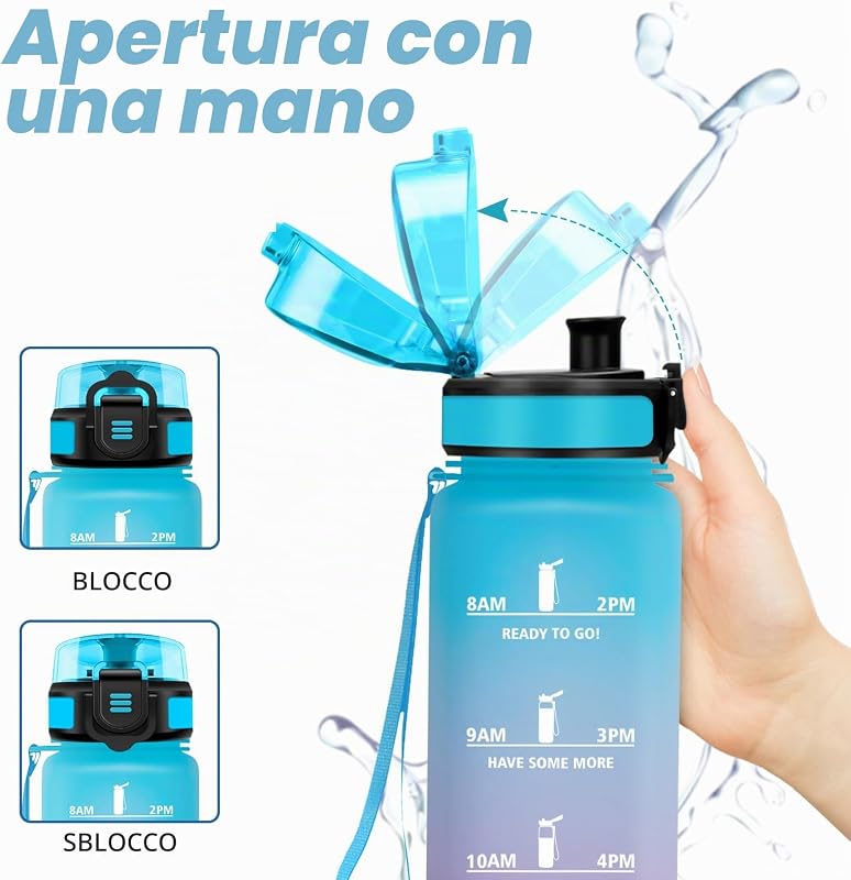 Borraccia 500ml, Borraccia Motivazionale con Filtro, a Prova di Perdite, Bottiglia Acqua Sportiva con Indicatore del Tempo, Campeggio, Viaggio, Corsa, Scuola, Yoga