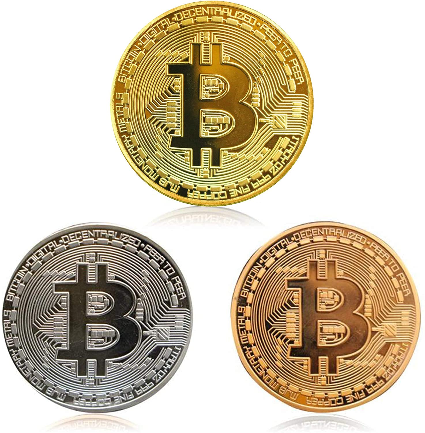 ZONSUSE 3Pcs Bitcoin Coin - Gold Silver and Bronze Physical Blockchain Cryptocurrency in Protective Collectable Gift, BTC Craft Souvenir (Gold, silver and copper)