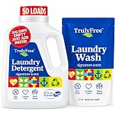 Truly Free Natural Laundry Detergent - 1 Jug + 1 Fill Pack, 50 Loads | Designed for Sensitive Skin, Plant-Based, Perfect for Baby Clothes, Clean &amp; Easy Powder to Liquid, Signature Scent