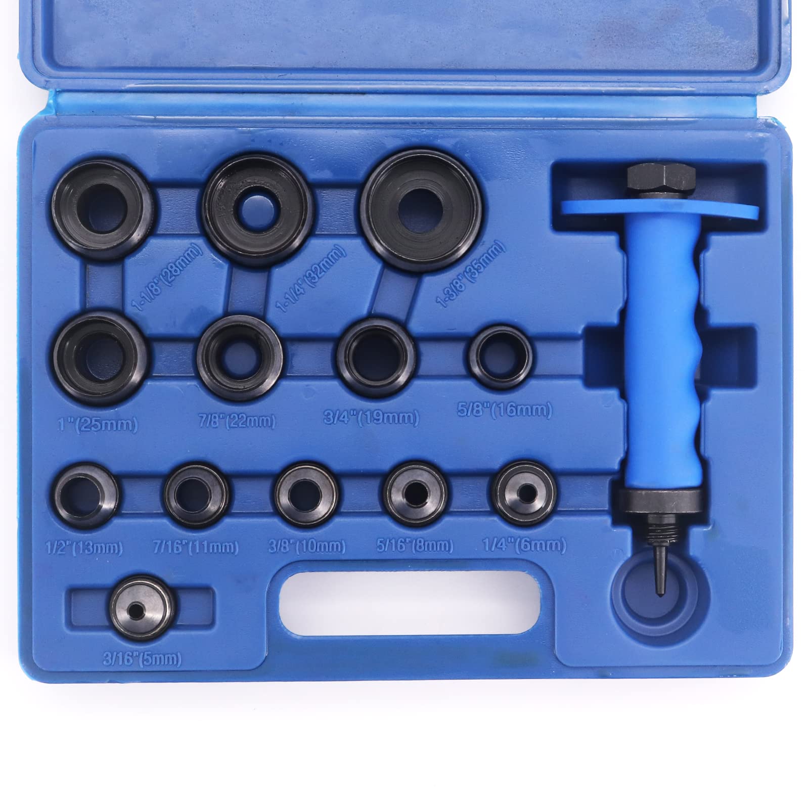 Yuhtech 14 Pcs Hollow Punch Set 5-35mm Leather Hole Punch Cutter with Puching Handle Leatherworking Belt Hole Punching Tool
