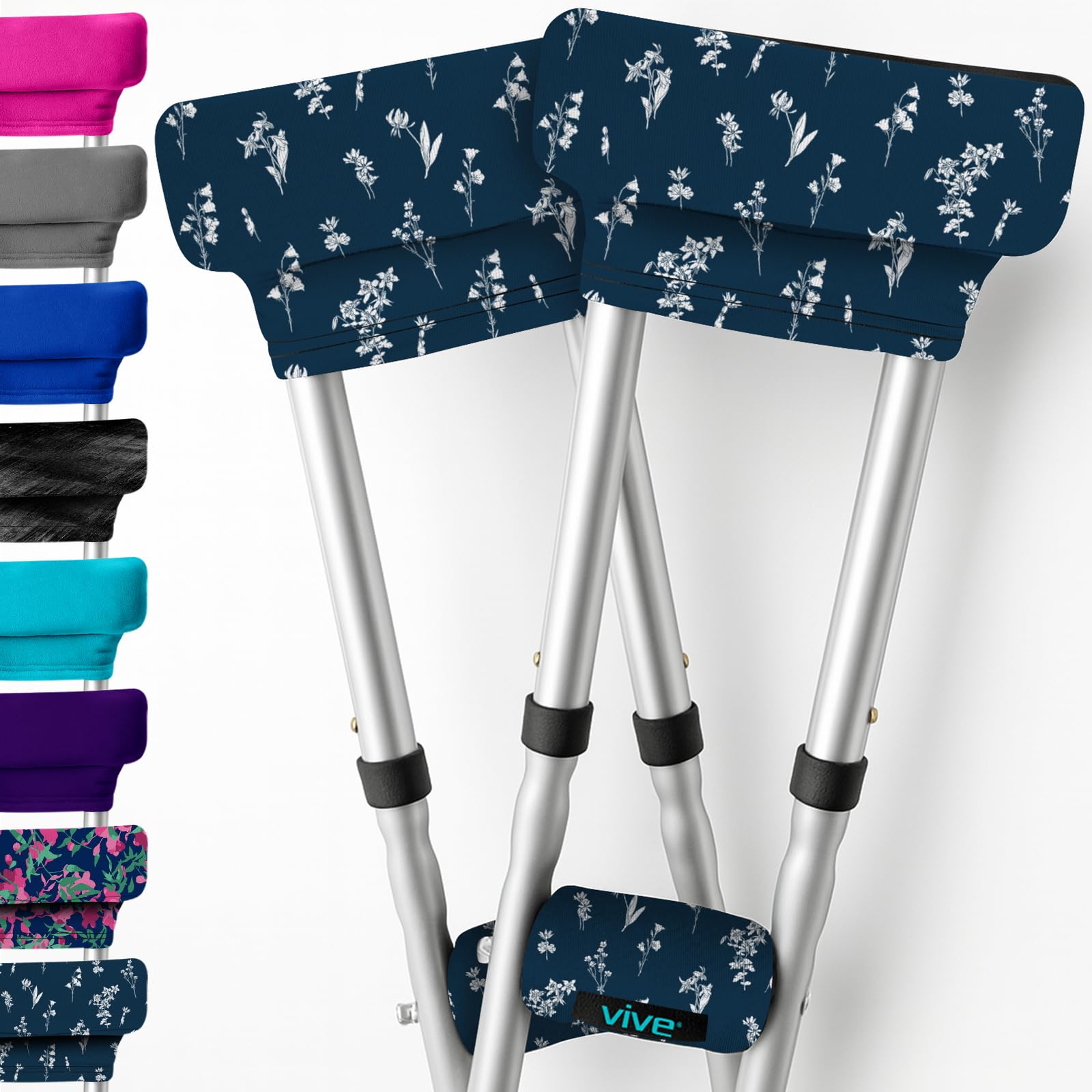 Photo 1 of Vive Crutch Pads & Hand Grips - Padding for Walking Arm Crutches - Universal Underarm Padded Forearm Handle Pillow Covers for Hand Grips - Soft Foam Armpit Accessories for Adults, Kids (Blue Floral)