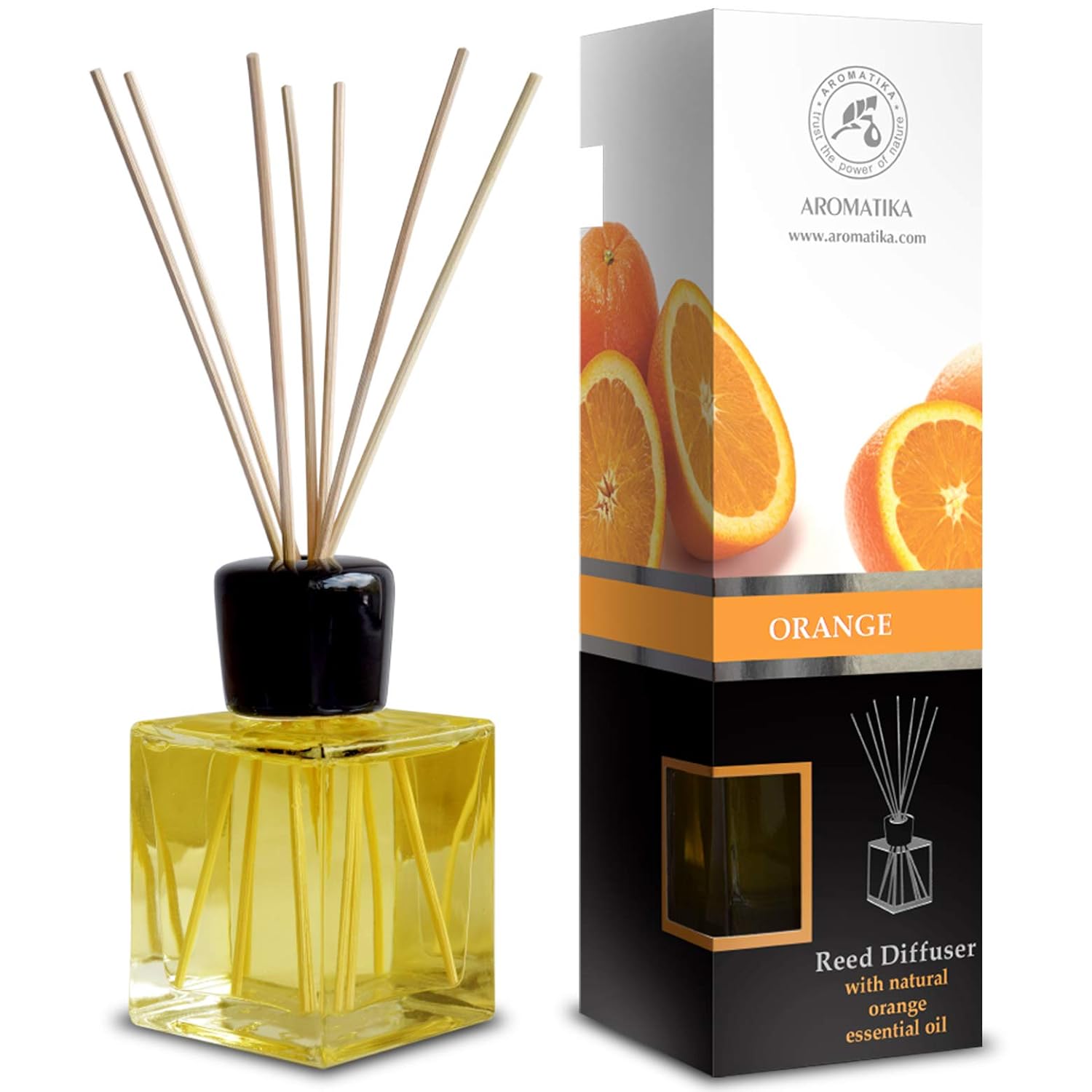 Orange Diffuser w/Orange Oil 6.8oz 200ml - Fresh Room - Long Lasting Fragrance - Scented Reed Diffuser Orange - Diffuser Gift Set - Best for Aromatherapy - Home - Orange Essential Oil Diffuser