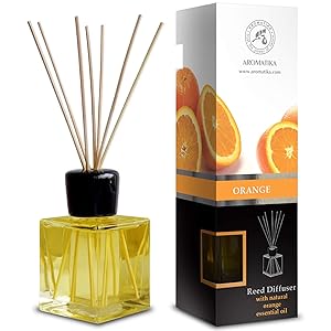 Orange Diffuser w/Orange Oil 6.8oz 200ml - Fresh Room - Long Lasting Fragrance - Scented Reed Diffuser Orange - Diffuser Gift Set - Best for Aromatherapy - Home - Orange Essential Oil Diffuser