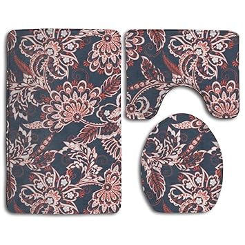 Amazon バラ蝶トイレマット セット フタカバー トイレu型足元マット