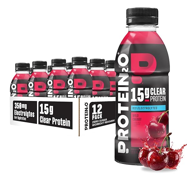 PROTEIN2O HYDRATION DRINK – 2-IN-1 LIQUID CLEAR WHEY PROTEIN ISOLATE AND ELECTROLYTE DRINK – 15G PROTEIN, VITAMINS B5, B6 – POST-WORKOUT RECOVERY – 16.9 FL OZ – 12 COUNT WILD CHERRY