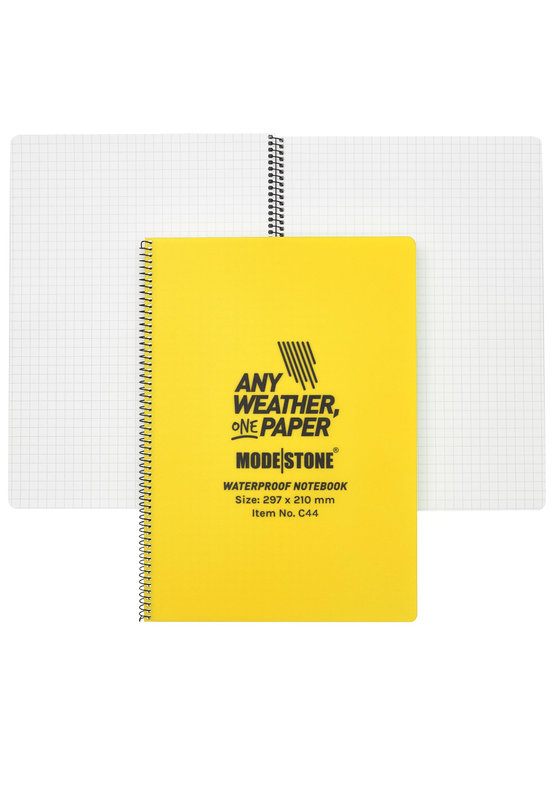 MODESTONE Outdoor Notebook A4 29.7 x 21 cm Yellow Cover Spiral Binding Side 50 Sheets Squared 7 x 7 mm without Border Waterproof Tear-Resistant Fireproof