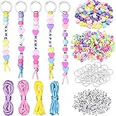 632 Pcs DIY Bead Keychain Kit Key Chain Making Craft Adjustable Letter Alphabet Beads Strings Keychain Backpack Accessories Key Ring Supplies