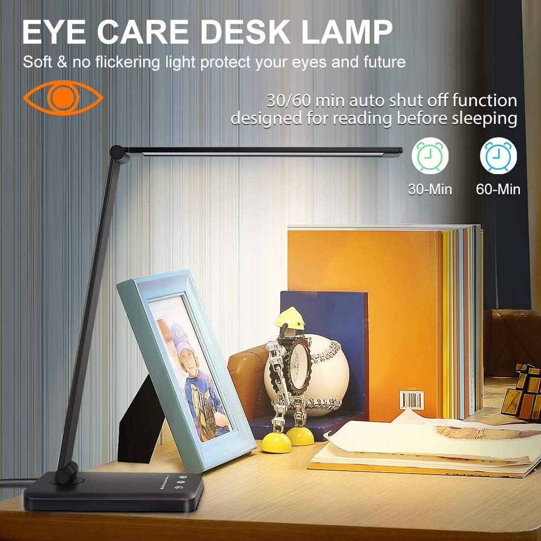 LED Desk Lamp Table Lamp Reading Lamp with USB Charging Port 5 Lighting Modes 5 Brightness Levels, Sensitive Control, 30/60 min Auto Timer, Eye-Caring Office Lamp,Folding LED Desk Lamp: Home Improvement