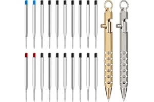 Origin-Joy 2 Pack Bolt Action Pen Set, Six Edge Solid Brass EDC Pocket Tactical Pen With 20 Ballpoint Refills (Natural Brass & Nickel Gray)