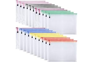 TUPARKA 21 Pcs A5 Zipper Wallet Bags Plastic Mesh Document Wallets for Cosmetics Office Supplies Accessories Mixed Colors