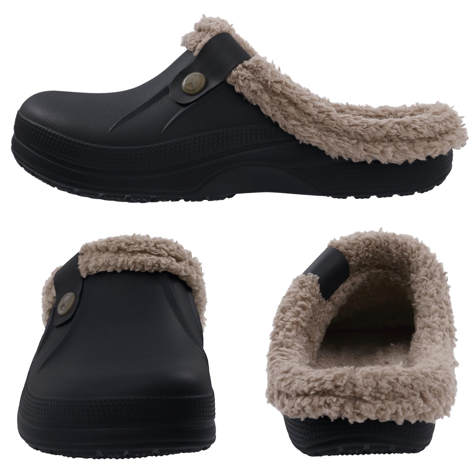 Beslip Classic Fur Lined Clogs Waterproof Winter Fuzzy Slippers for Women Men Indoor and Outdoor