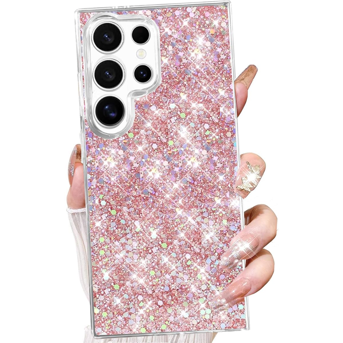 Photo 1 of Changjia for Samsung Galaxy S25 Ultra Glitter Case for Women, Cute Bling Sparkle Sparkly Shiny Reflective Soft TPU Silicone Shockproof Girls Slim Thin Protective Phone Case for Galaxy S25 Ultra, Pink