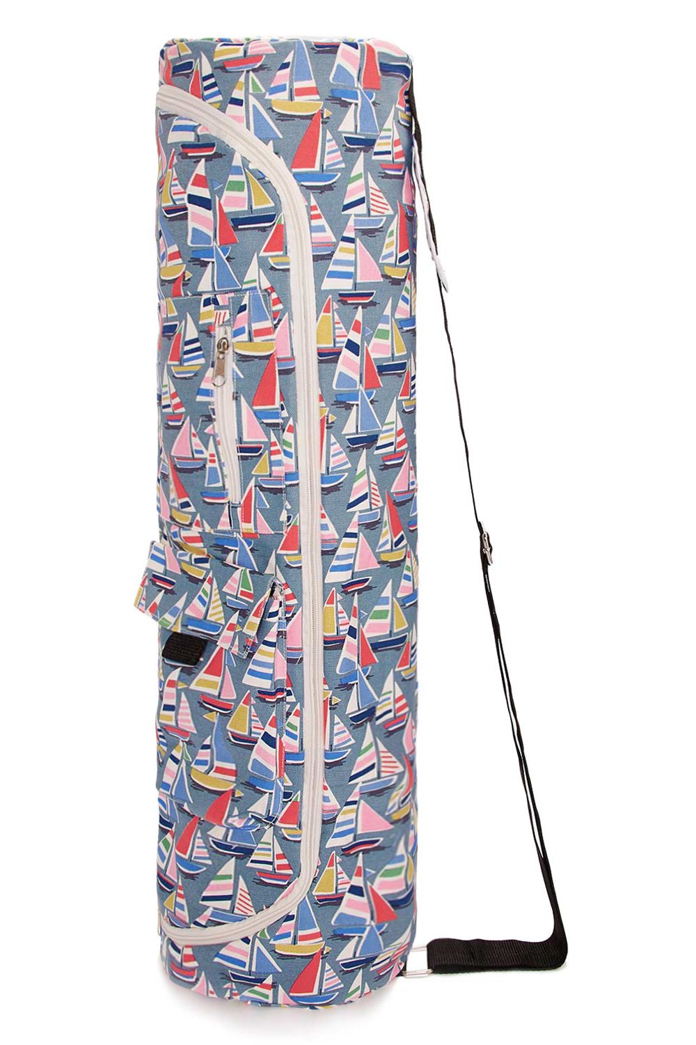 TUONROAD Hot Yoga Gym Bag Best Patterned Colorful Strip Sailboat Red Navy Blue Green White Yoga Mat Sling Bag Smooth Zipper Large Yoga Mat Carrier for Women Girls With Adjustable Shoulder Strap
