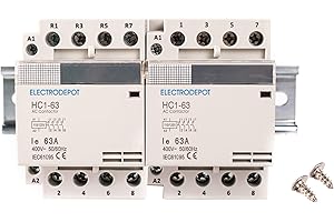 Electrodepot 40 Amp 8 Pole (4 Pole x 2) Normally Open, 110/120VAC Coil (Silent Operation), Motor Load 40A and Lighting Load 63A Contactor Bundle with DIN Rail, 35 x 150 mm and 2#10 Screws