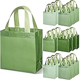 Sweetude 16 Pcs Sage Green Gift Bags with Handles Reusable Green Easter Goodie Bags Non Woven Tote Bag for Women Wedding Birthday Baby Shower Mothers Day Party Favor Decorations
