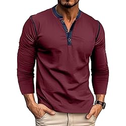 Men's Henley Long Sleeve Shirts Casual Button