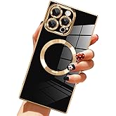 LSL Magnetic Case for iPhone 16 Pro [Compatible with MagSafe] Soft TPU Bumper Anti-Drop Anti-Scratch Shock Absorption Slim Cover Luxury Plating Full Camera Lens Protective Case - Black