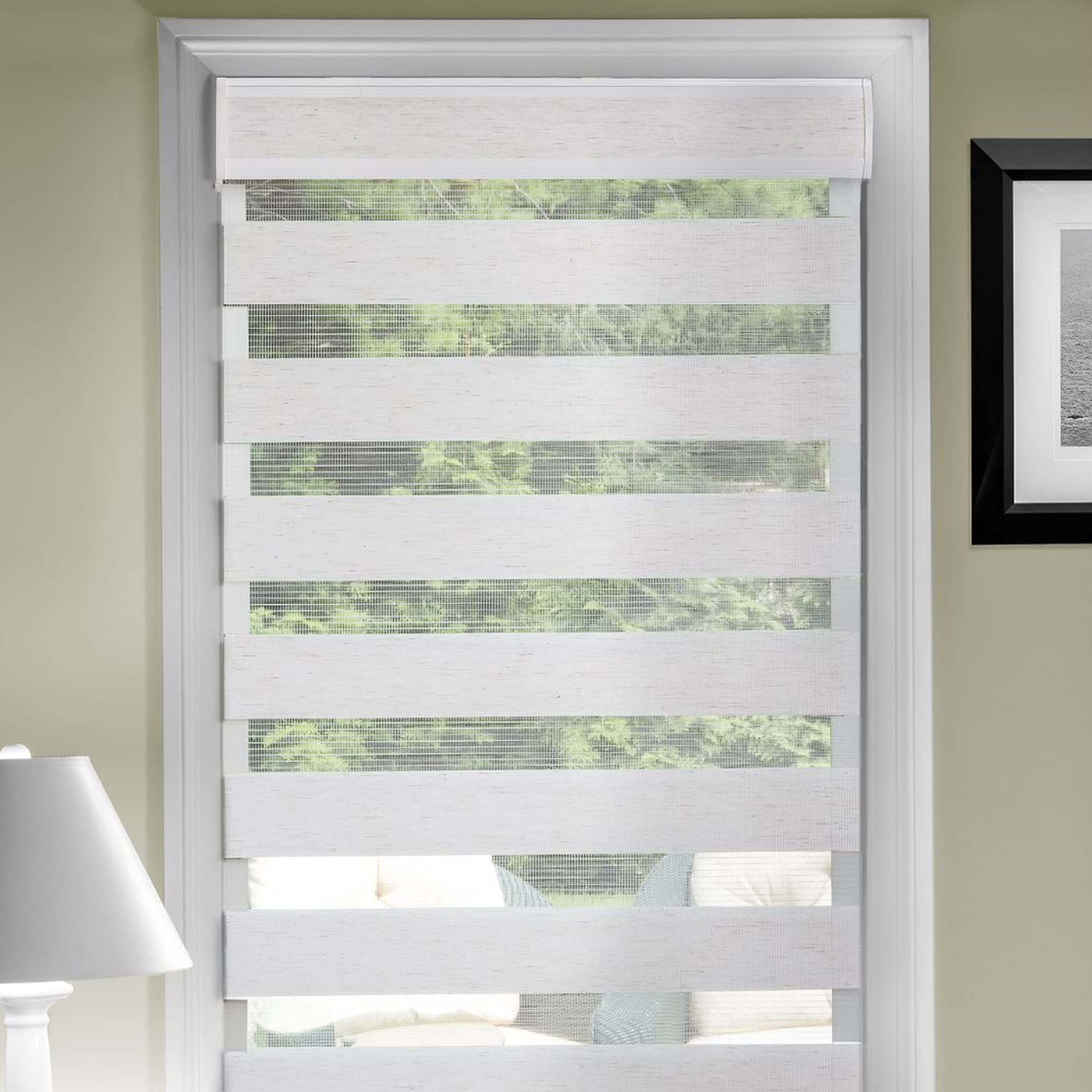 Cordless Celestial Sheer Double-Layered Window Roller Shade - 35 Inch Width x 72 Inch Length (Linen) - Light Filtering Vinyl Window Privacy Blinds for Bedroom & Dining Room by Achim Home Décor