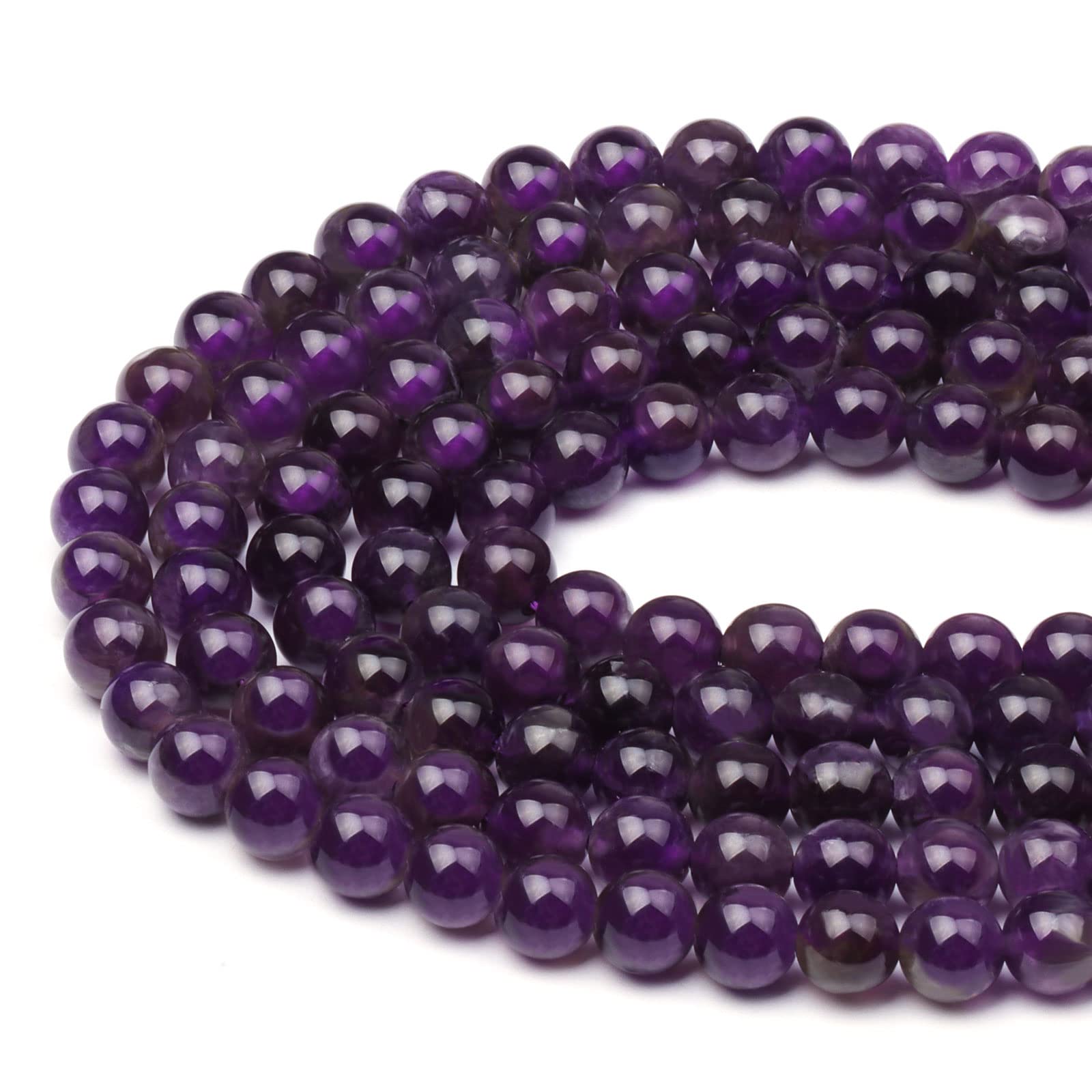 8mm Round Amethyst Deep Purple Gemstone Beads, 47-50pcs Loose Smooth Healing Power Stone Beads for Bracelet Necklace Jewellery Making and DIY Crafts, 1 Strand 15.5"