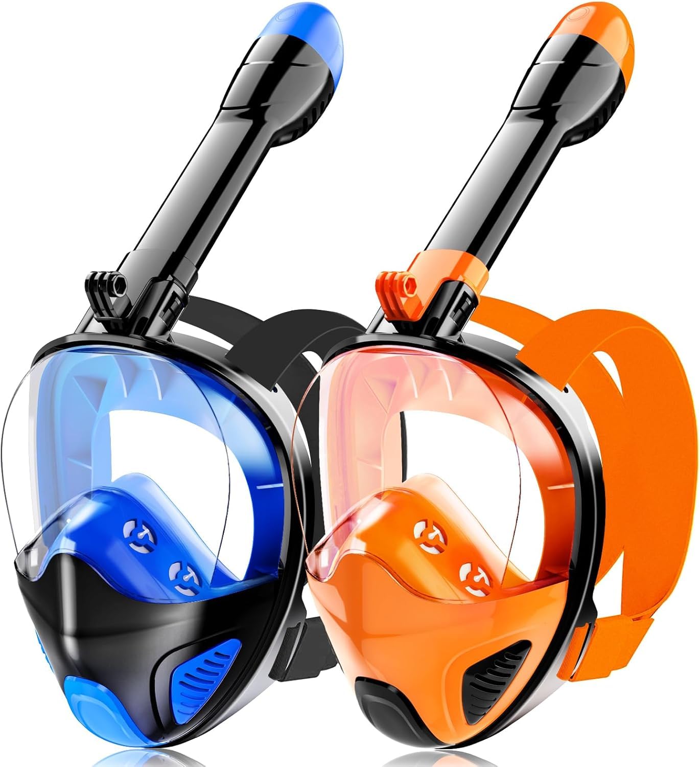 Full Face Snorkel Mask for Adults Teen, Snorkeling Gear with Detachable Camera Mount, Panoramic 180° View, Anti-Fog Anti-Leak Snorkling Set for Man and Women (Dark Blue+Black Orange-S/M) Image