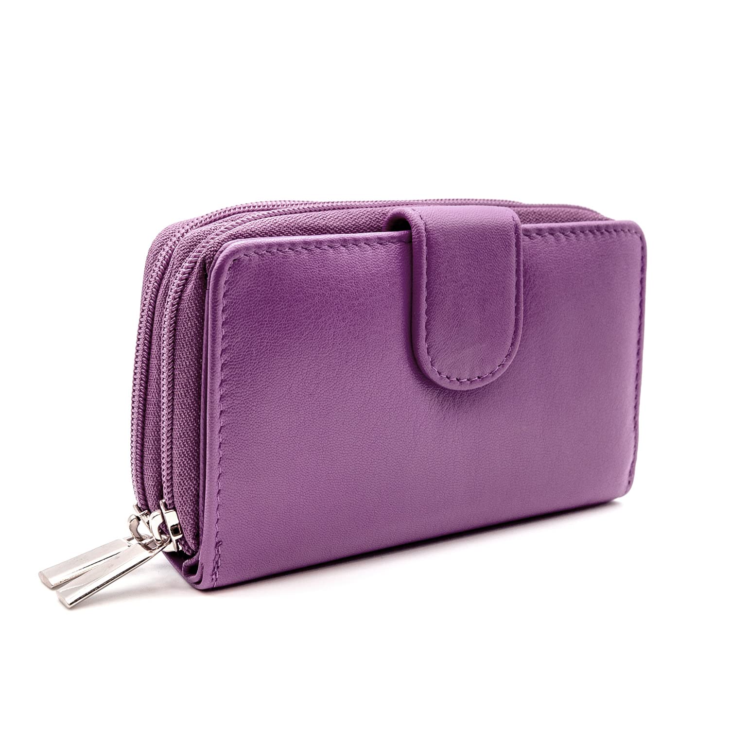 Women's Small Genuine Leather Coin Purse Zipper Coin Pocket Key Purse, Viola, 14x10 cm, Modern