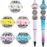 5Pcs Cute Bees Flower Ball Focal Beads for Pens Colorful Bees Spacer Acrylic Fancy Beads for DIY Craft Beadable Pens Bracelet Necklace Earrings Keychain Jewelry Making