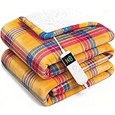 Electric Blanket Heated Throw, Soft Flannel 50"x60" Plaid Heating Blanket with 8 Hours Auto Off 10 Fast Heating Levels Machine Washable Sherpa Heated Blanket with Overheating Protection