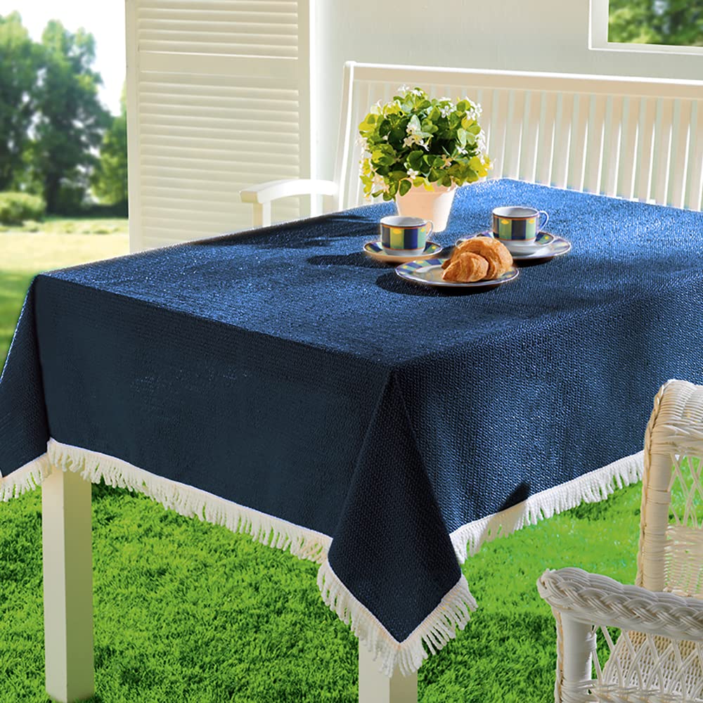 Garden Tablecloth Garden Balcony Patio Waterproof Tablecloth Round Oval Square Outdoor Indoor (130 x 160 cm, Dark Blue)